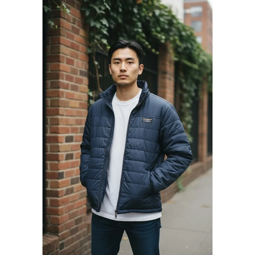L.L.Bean Men Mountain Classic Puffer Jacket Navy Blue Full Zip SZ XLT ID #512415
